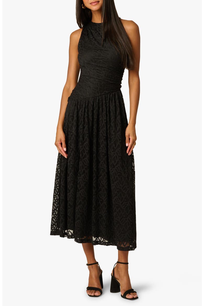 Stretch Lace Midi Dress, Main, color, BLACK