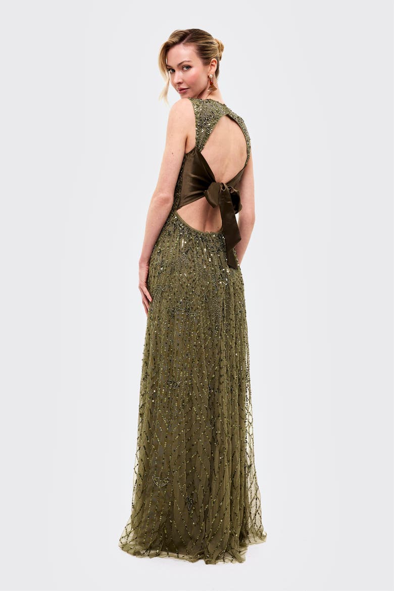 Embellished Sequins Back Satin Bow, Alternate, color, Khaki