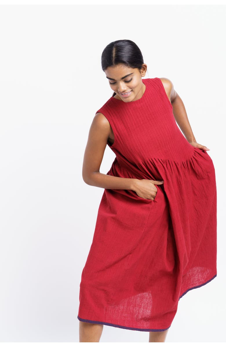 World of Crow Red Pleated Midi Dress, Alternate, color, 