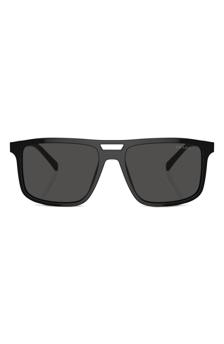 Prada 58mm Rectangular Sunglasses, Alternate, color, Black/ Grey