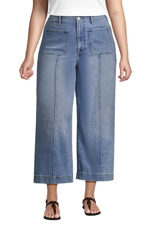 Plus Size Recover Denim High Rise Patch Pocket Extra Wide Leg Crop Jeans