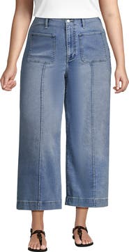 Lands' End Plus Size Recover Denim High Rise Patch Pocket Extra Wide Leg Crop Jeans