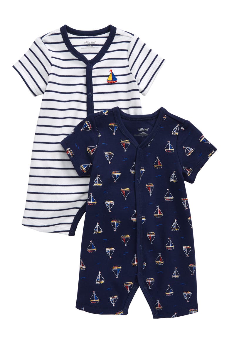 Sailboat 2-Pack Rompers, Main, color, BLUE