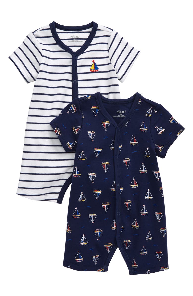 Little Me Sailboat 2-Pack Rompers, Main, color,