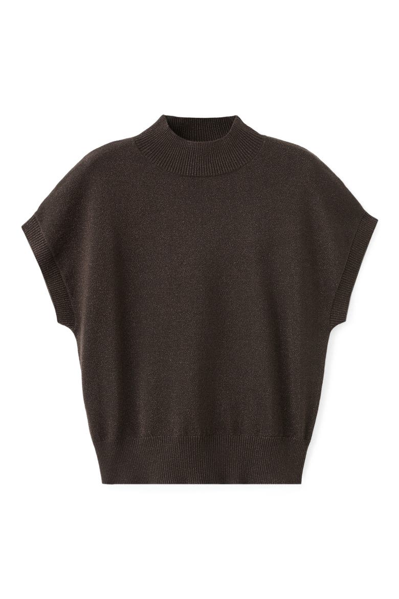 Metallic Mock Neck Short Sleeve Sweater, Alternate, color, CHOCOLATE