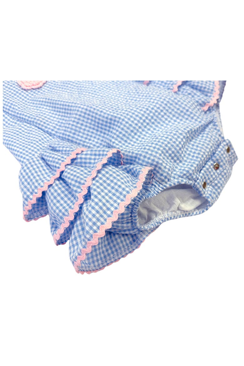 Seersucker Ruffle Sunsuit, Alternate, color, BLUE/ WHITE