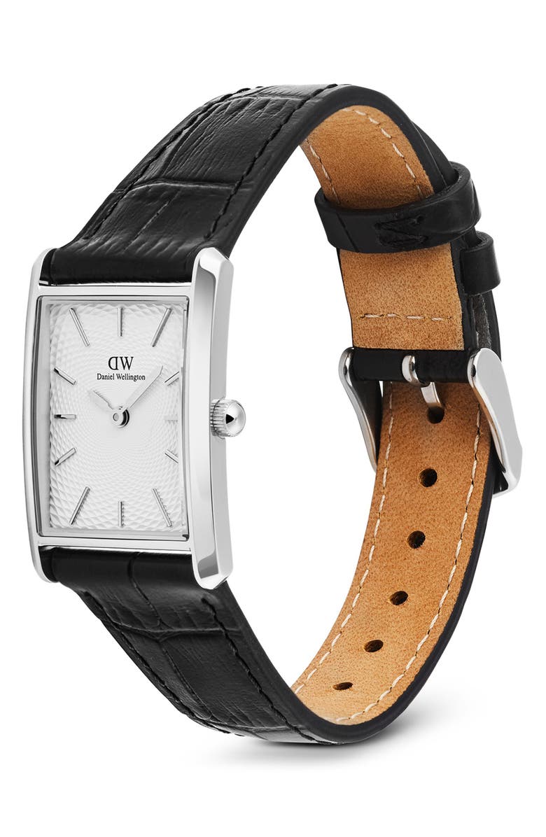 Daniel Wellington Bound Tank Leather Strap Watch, 22mm x 32mm, Alternate, color, Silver-Tone