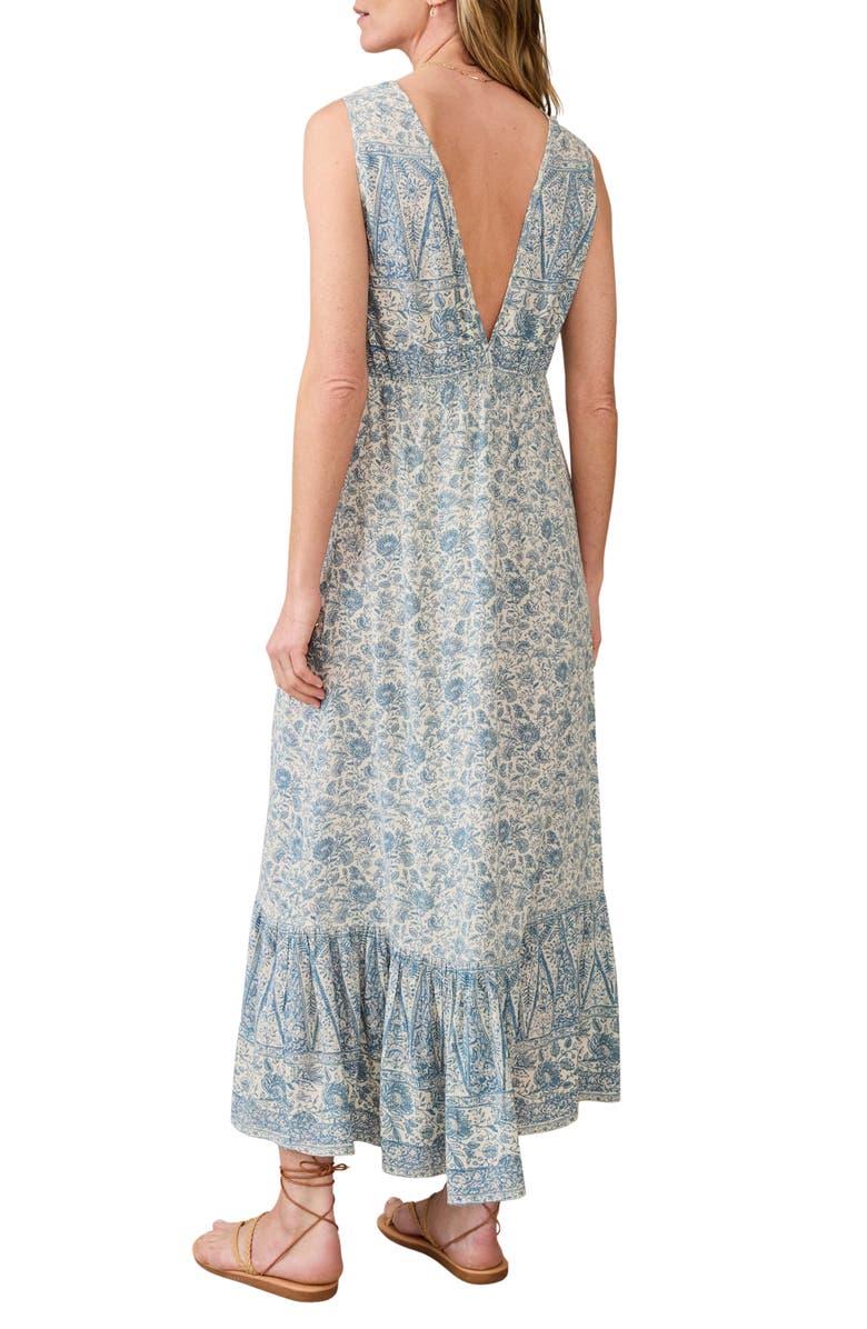 Faherty Eden Floral Print Ruffle Hem Sleeveless Maxi Dress, Alternate, color, Blue Water Floral