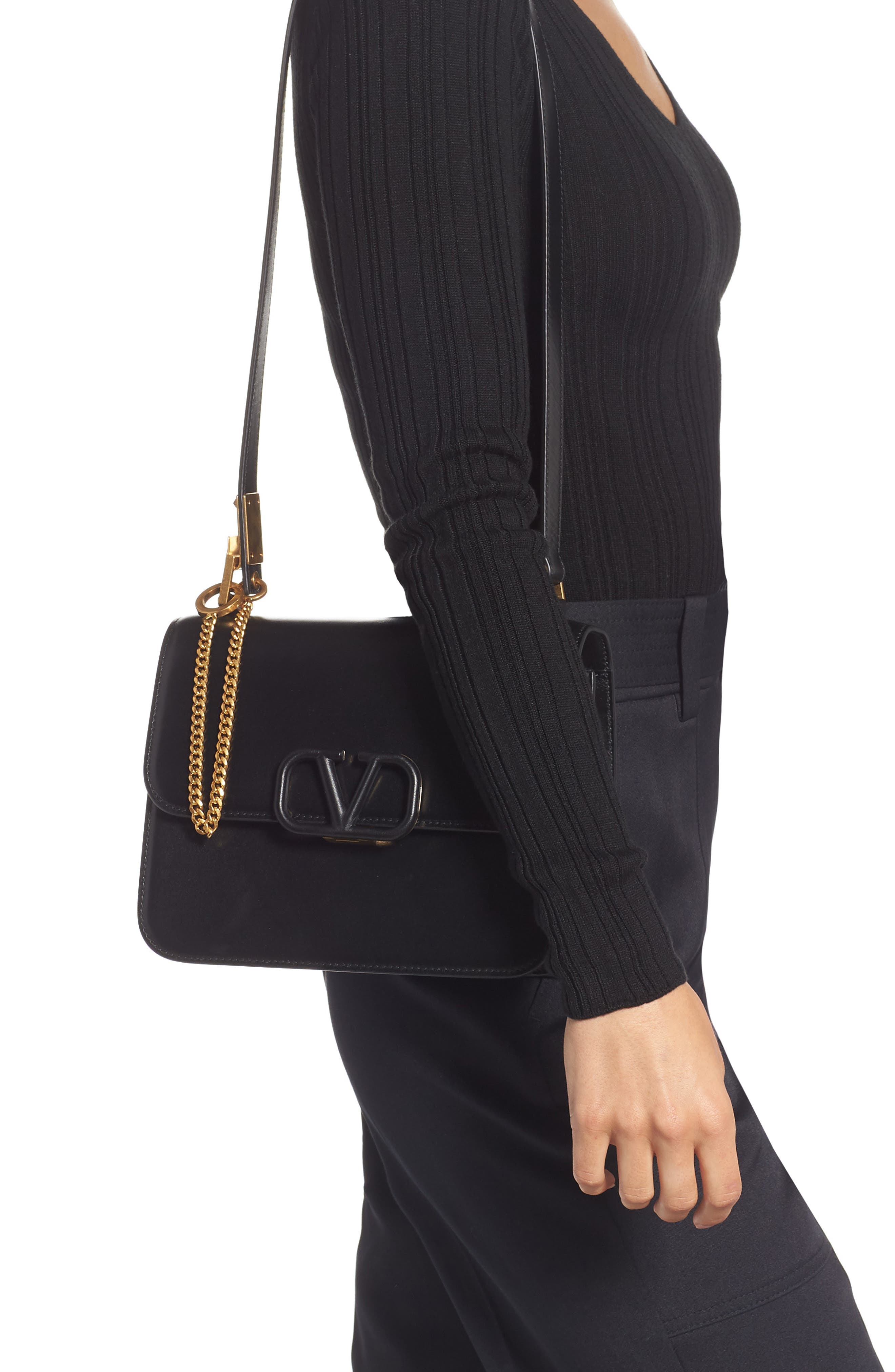 Valentino Garavani Leather Shoulder Bag, Alternate, color, 