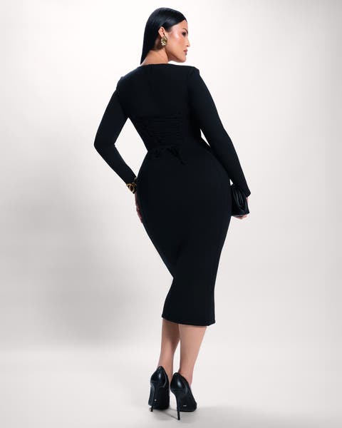 Notchy Long Sleeve Midi Dress
