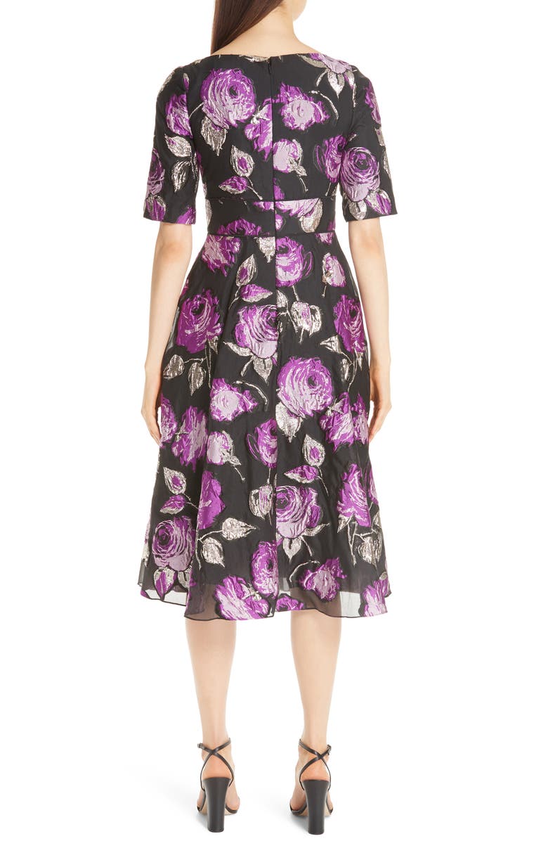 Lela Rose Metallic Floral Fil Coupé Fit & Flare Dress, Alternate, color, 