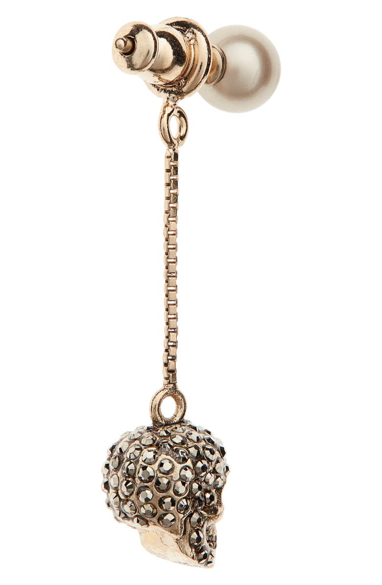 McQueen Alexander McQueen Pavé Skull Drop Earrings, Alternate, color,