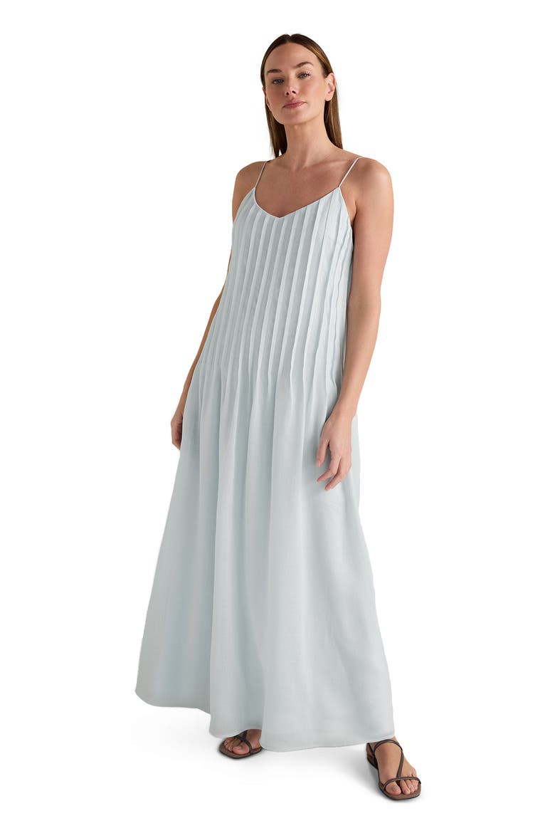 Ramie Blend Pintuck Maxi Dress, Main, color, Ice Blue