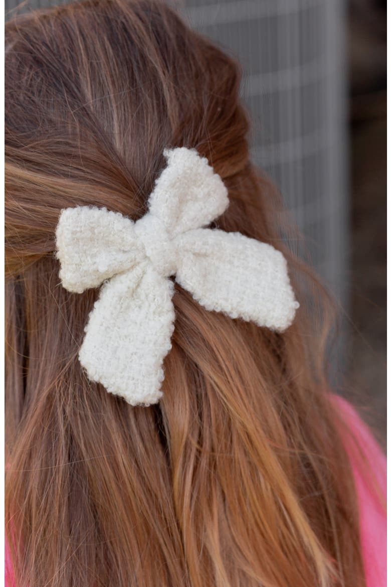 Boucle Girls' Hair Bow Barrette, Alternate, color, White