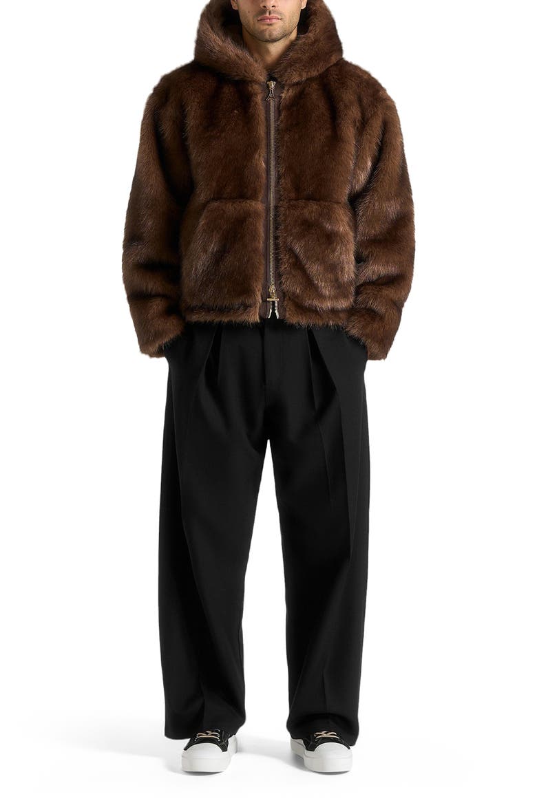 Ryan Fur Hooded Jacket, Alternate, color, Brown