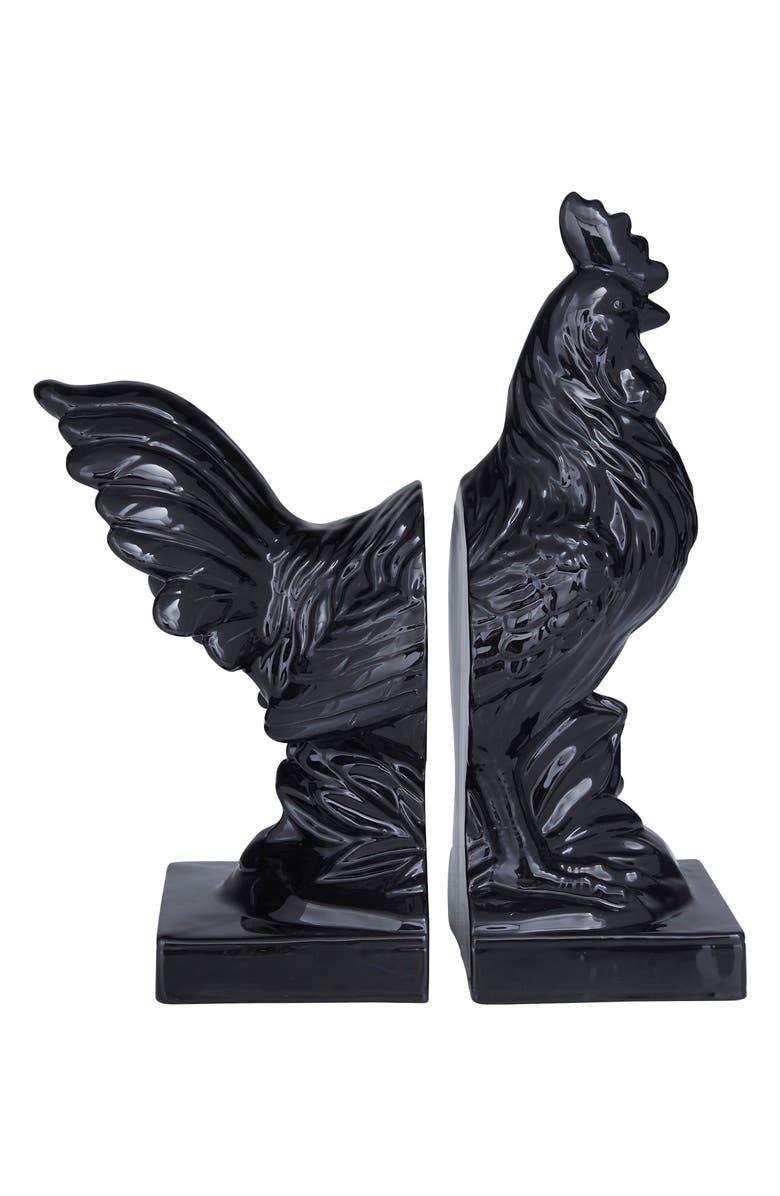 SONOMA SAGE HOME Black Ceramic Rooster Bookends with Enamel Exterior - Set of 2, Alternate, color, 