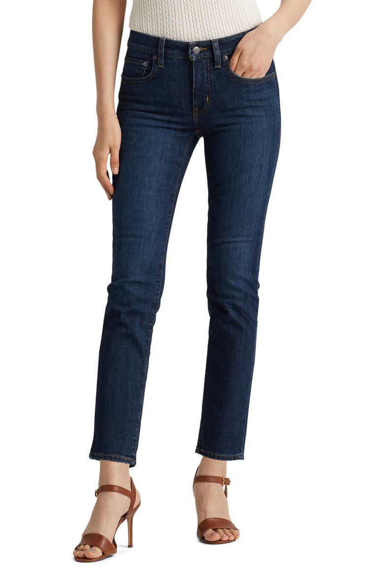 Mid Rise Straight Leg Jeans, Main, color, DEEP ROYAL WASH DENIM
