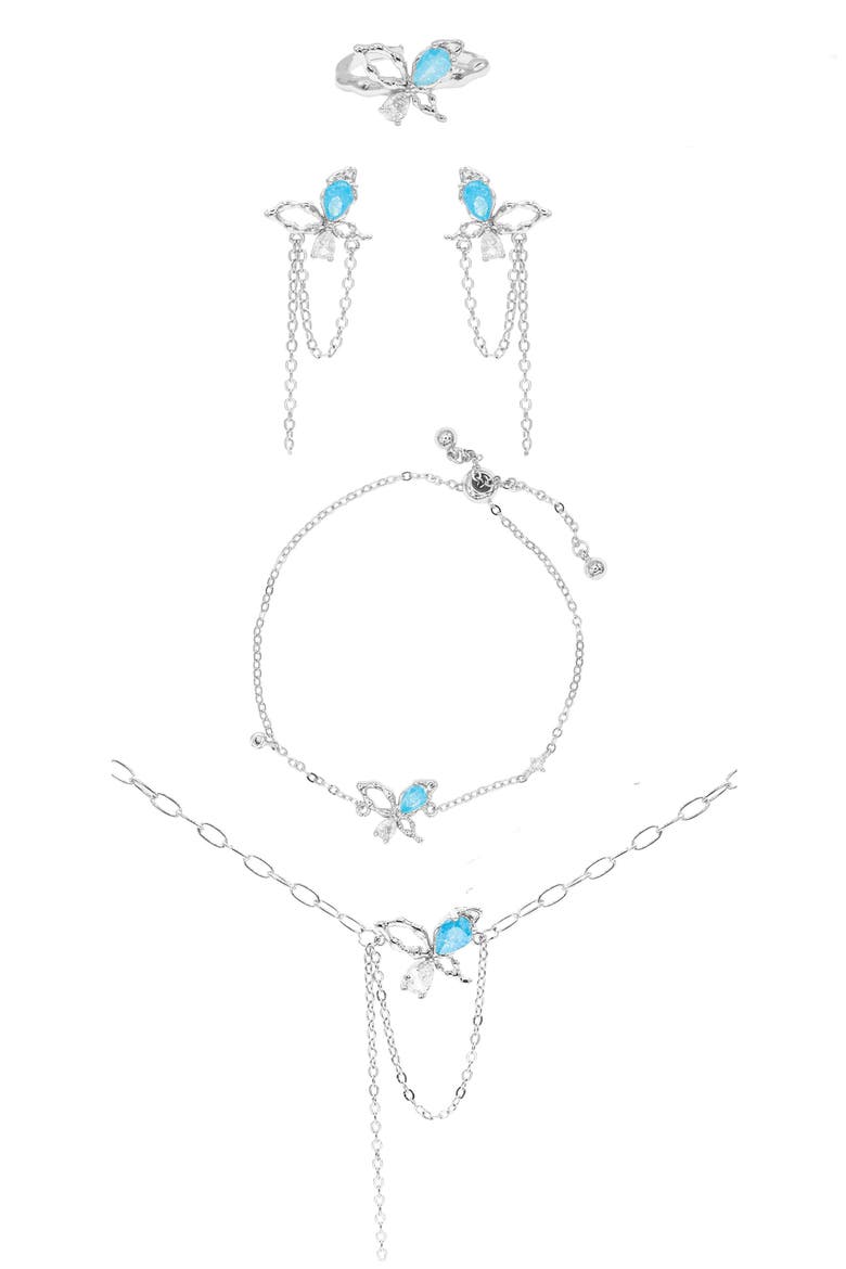 Flying Butterfly 4-Piece Jewelry Set, Main, color, SILVER