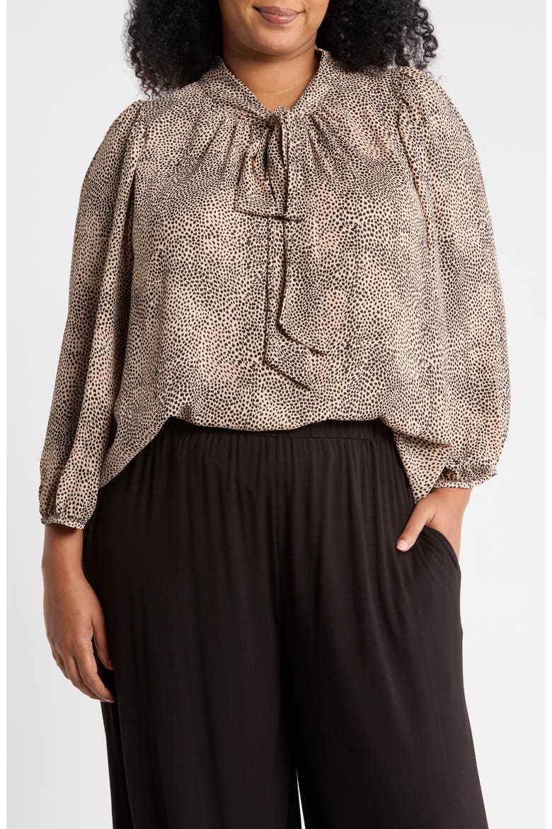 Animal Print Tie Neck Top, Main, color, TAUPE