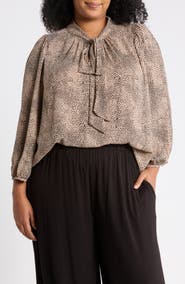 Renee C Animal Print Tie Neck Top