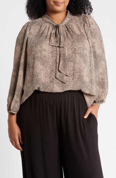 Animal Print Tie Neck Top