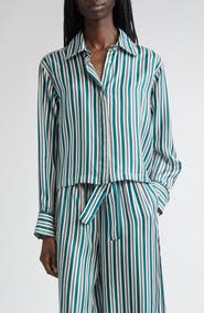 Max Mara Brama Stripe Crop Silk Button-Up Shirt