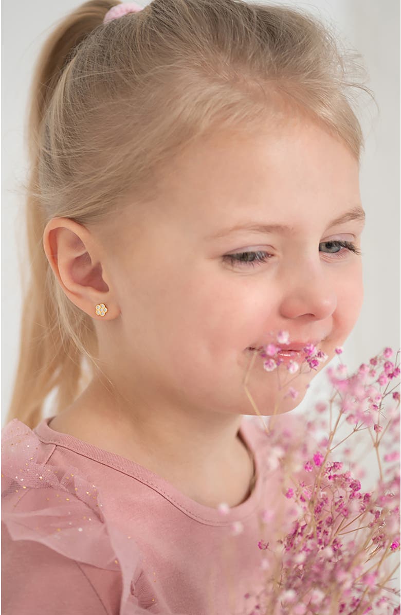 In Season Jewelry 14k Mother of Pearl Flower Earrings, Alternate, color, Gold