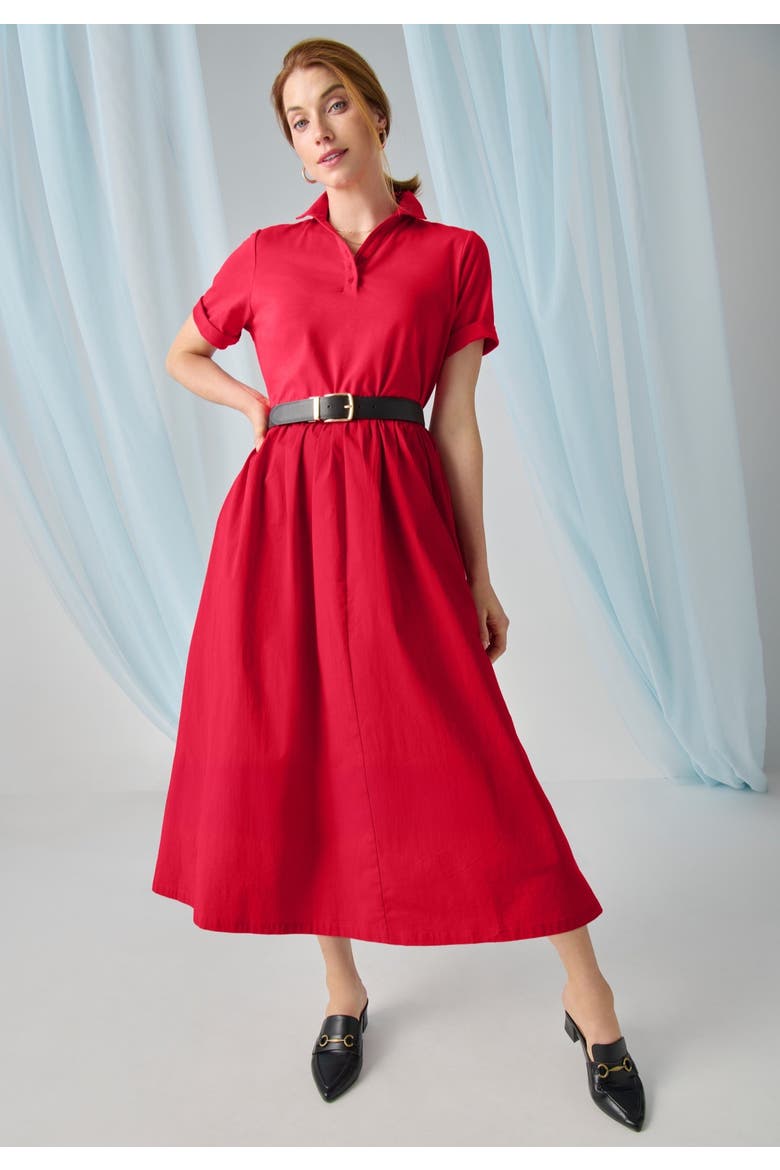 Mixed Media Poplin Shirt Dress, Alternate, color, VIVID RED