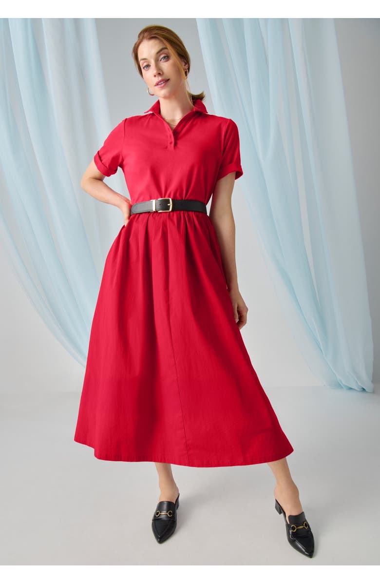Jessica London Mixed Media Poplin Shirt Dress, Alternate, color, Vivid Red