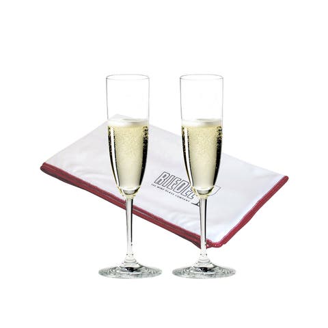 Vinum Champagne Flute 2 Piece Glass Set With Polishing Cloth