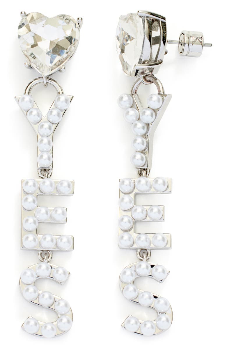 Kleinfeld 'Yes' Faux Pearl Drop Earrings, Main, color, Rhodium/ Crystal