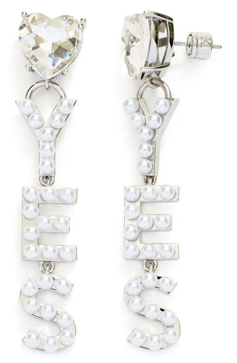 'Yes' Faux Pearl Drop Earrings