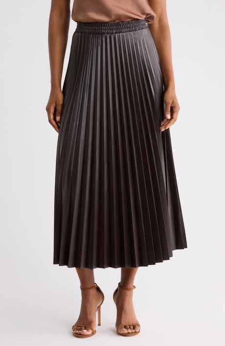 Pleated Faux Leather Midi Skirt