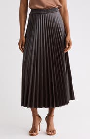 MAX STUDIO Pleated Faux Leather Midi Skirt