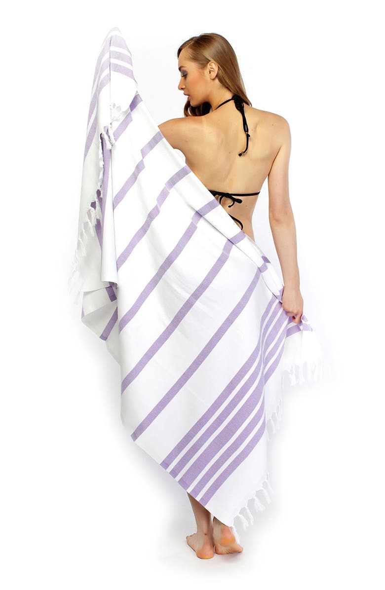 Linum Home Textiles 100% Turkish Cotton Herringbone Pestemal Beach Towel - Lilac & White, Alternate, color,