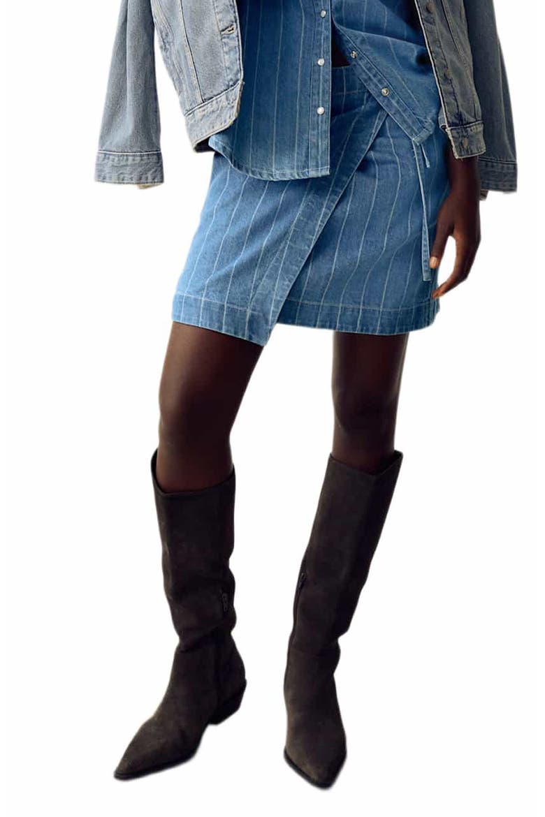 Stripe Denim Wrap Skirt, Main, color, MEDIUM INDIGO BLUE