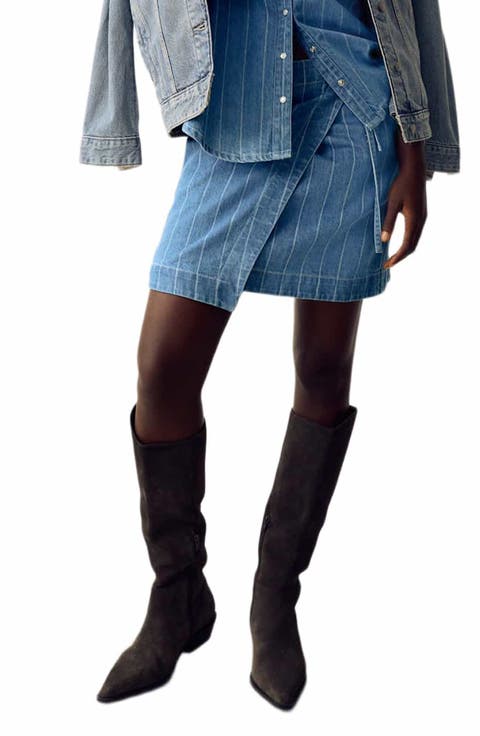 Stripe Denim Wrap Skirt