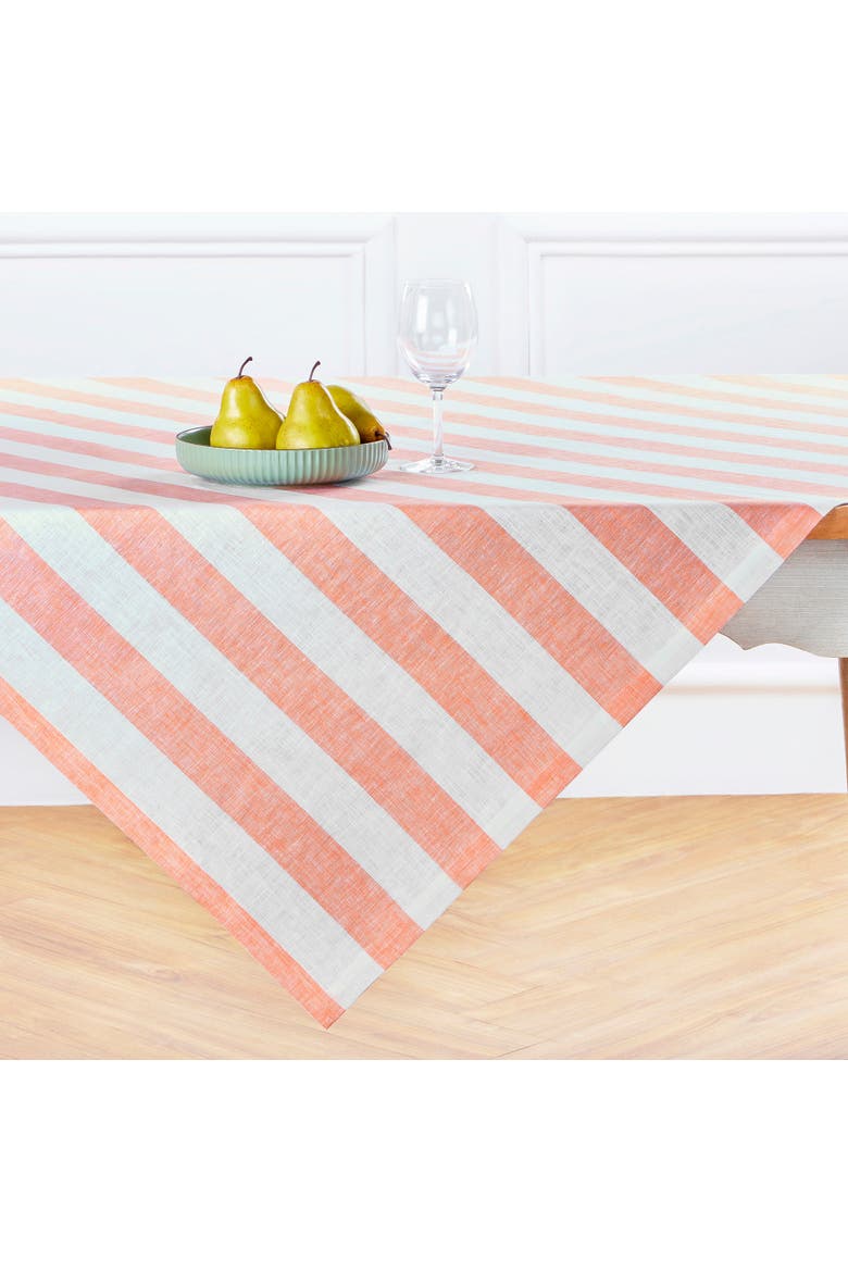 Linen Table Throw 52 x 52 Inch - Cabana Stripe, Main, color, Salmon and White