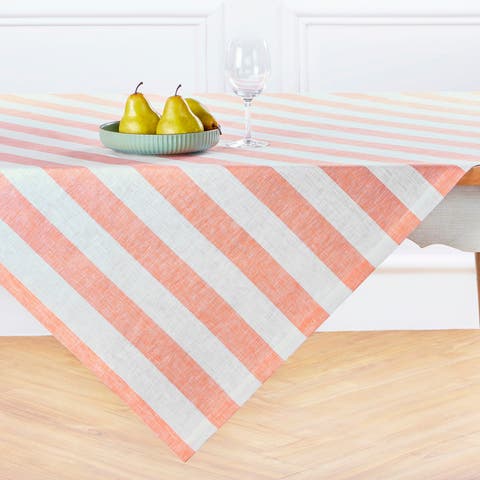 Linen Table Throw - Cabana Stripe, 52" x 52", 52" x 52"
