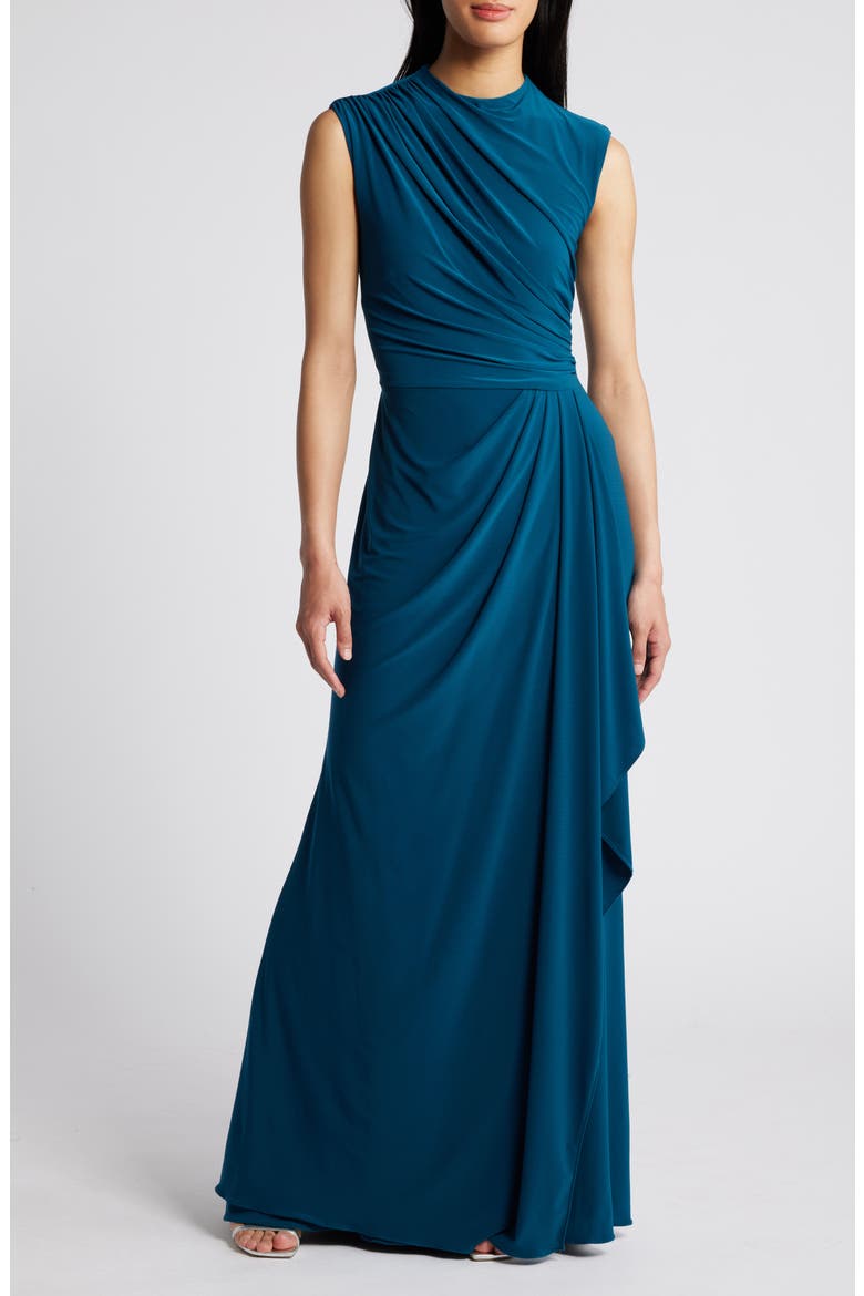 Ruched Sleeveless Gown, Main, color, MALLARD