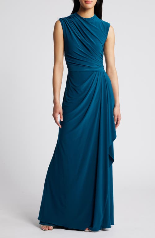 Betsy & Adam Ruched Sleeveless Gown in Mallard 