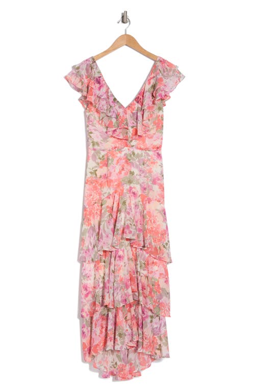 Shop Wayf Floral Ruffle Tiered Dress In Lavender Allover