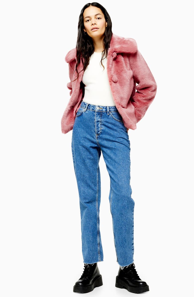 Topshop Anne Faux Fur Crop Coat, Alternate, color,