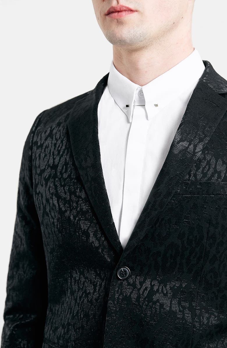 Topman Black Animal Print Skinny Fit Suit Jacket, Alternate, color, 