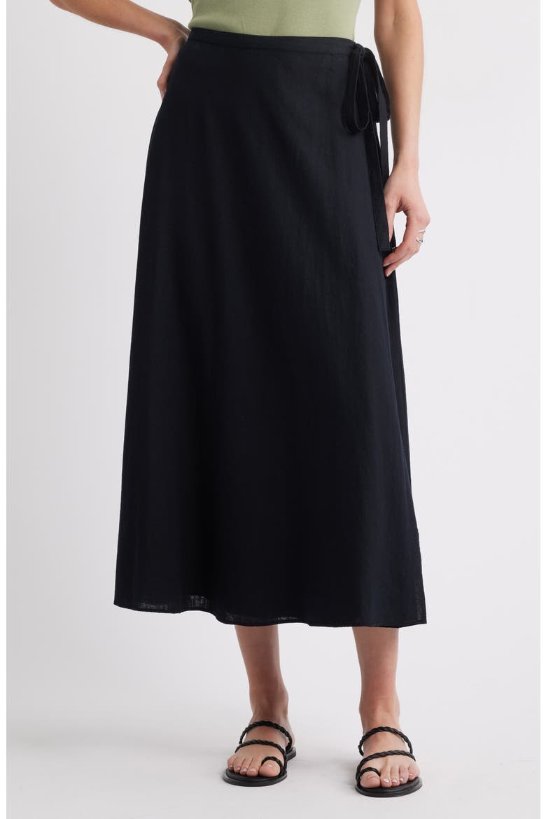 Waist Tie Linen Blend Skirt, Main, color, BLACK