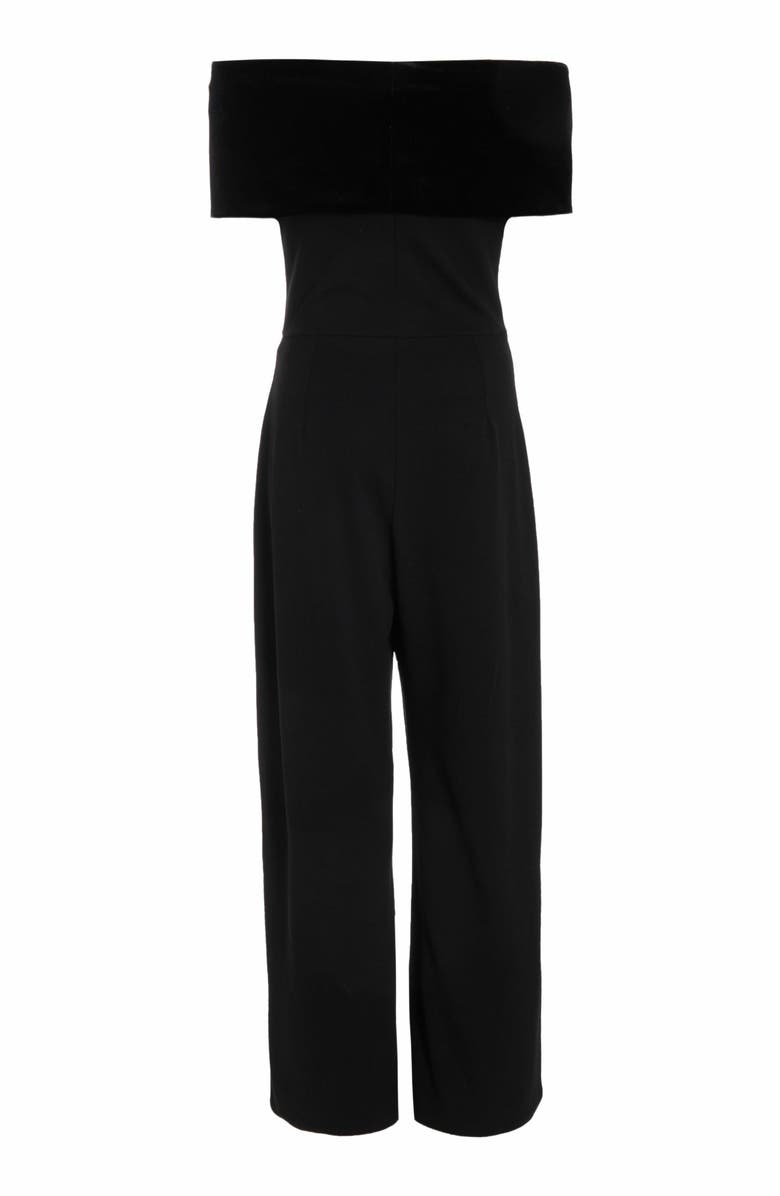 QUIZ Velvet and Scuba Crepe Bardot Jumpsuit, Alternate, color, 