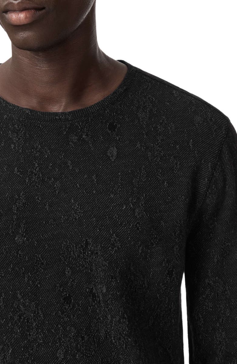 John Varvatos Vera Distressed Jacquard Long Sleeve Crewneck T-Shirt, Alternate, color, Black