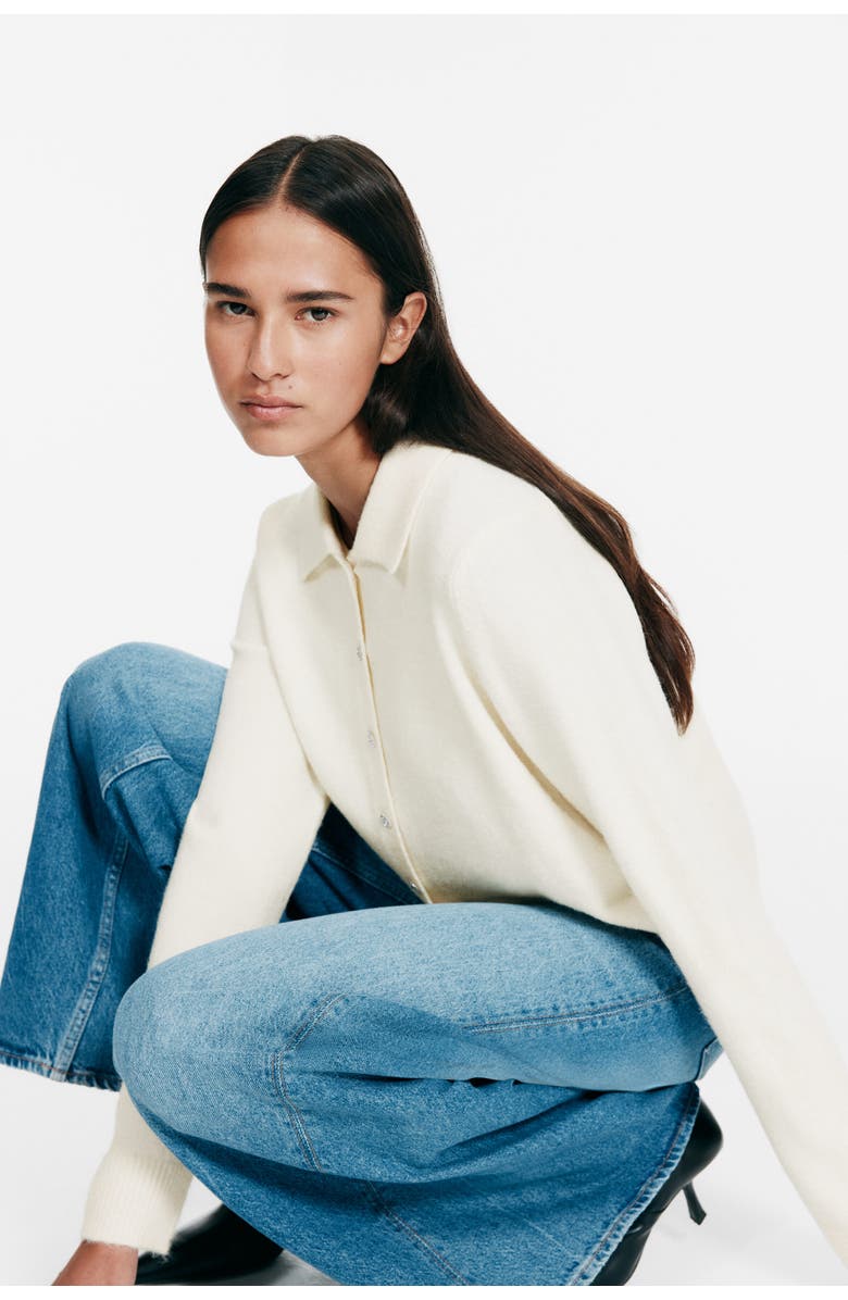 H&M Collared Cardigan, Alternate, color, Cream