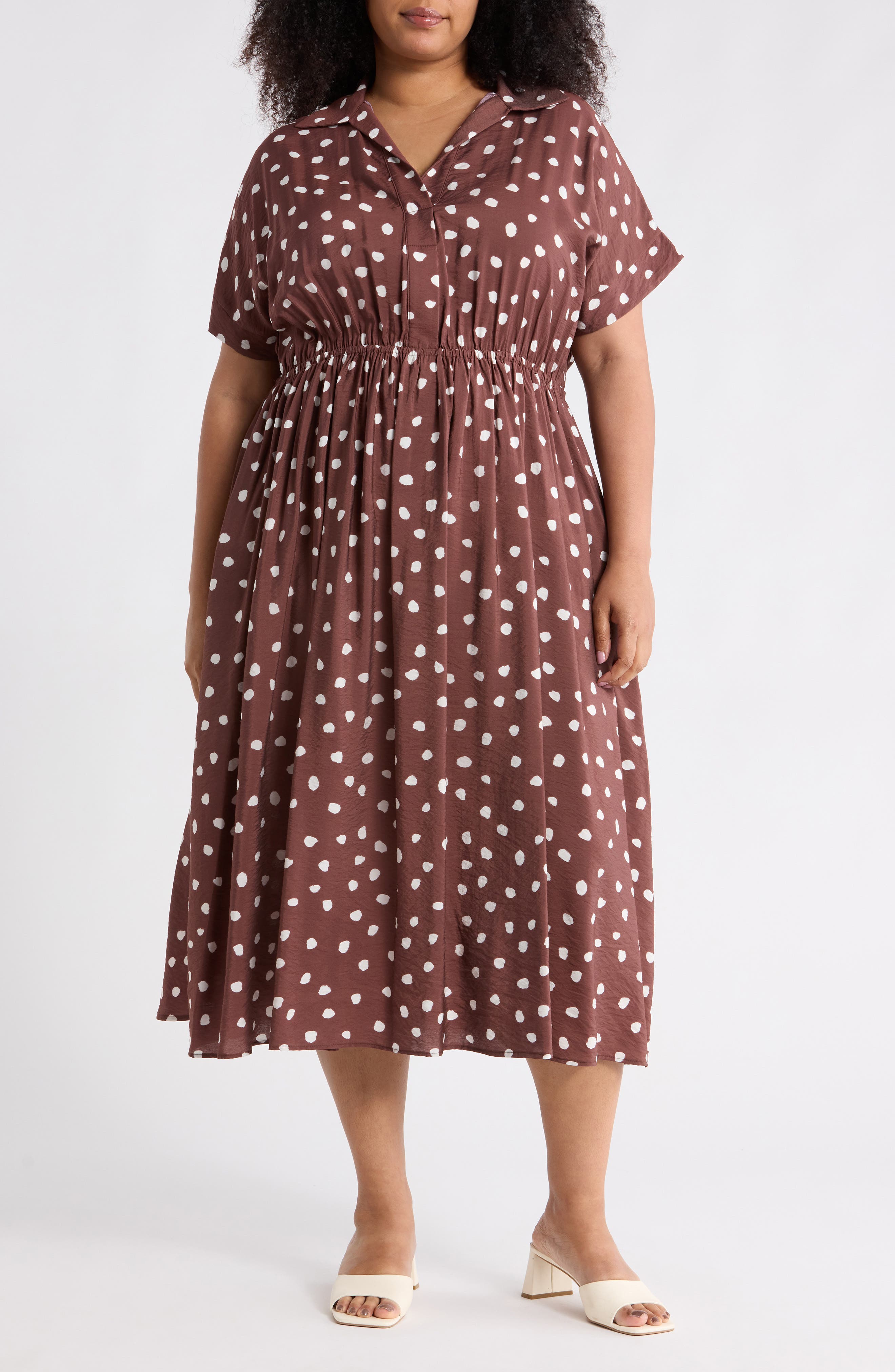 Renee C Polka Dot Short Sleeve Midi Dress