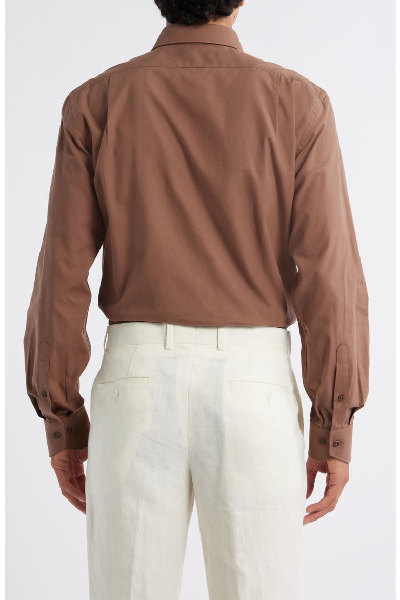 Trim Fit Solid Brown Cotton Dress Shirt, Alternate, color, COFFEE
